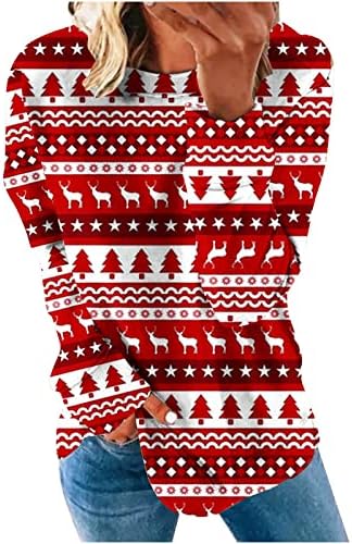 Božićni pulover vrh za žene predimenzionirane dukseve dukseva s dugim rukavima Djed Mraz xmas drveni print kapuljača džemper