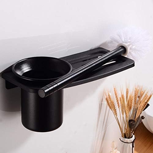 GuoJM WCOL Zdjela četkica WC -a za toaletni četkica Crni kreativni držač set s policama zidnim aluminijskim aluminijskim nosačem alata