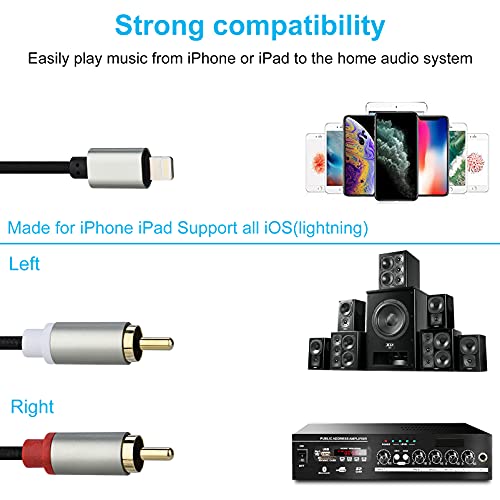 Lightning to RCA kabelski audio aux adapter, 3,3ft/1M kabel, stereo y adapter za razdjelnik za modele telefona, jastuka i podloga za