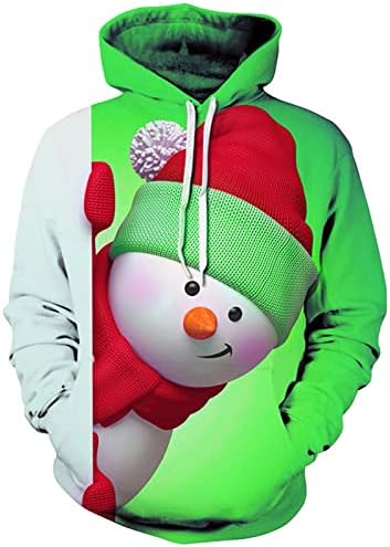 Saxigol božićne kapuljače za muškarce Grafički dizajn, smiješni 3D grafički božićni hoodie pulover, preveliki vrhovi s labavim kapuljačama