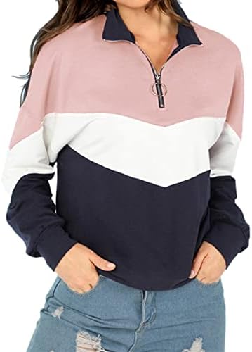Likthione ženske patchwork treniske pulover color blok kvartal zip dugih rukava bez kapuljača kapuljača casual bluza vrh