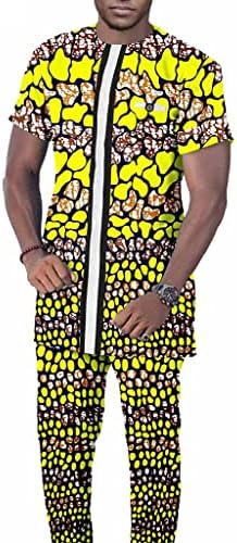 Luksuzno afričko odijelo za muškarce Outfit Set Cvjetni print kratki rukavi i hlače plus veličine plemenske bluze Slim Fit casual tracksuit