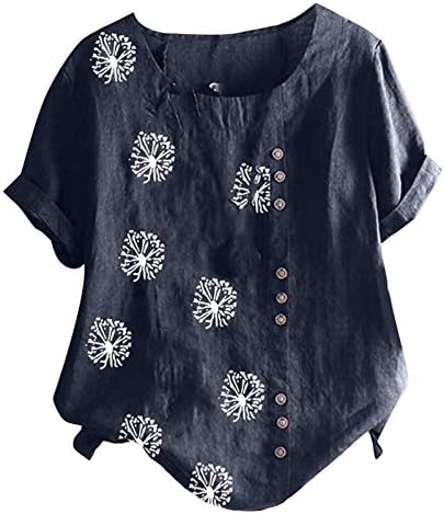 Dasayo ženski cvjetni otisak pamučne platnene majice gornje gumb dekor okrugli vrat bluze labave modne majice vrhovi košulja