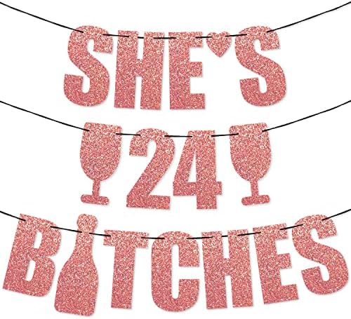 PartyForever 24. rođendan ukrasi za zabavu za žene sa 24 kuja od ružičastih zlatnih slova za nju znakovi