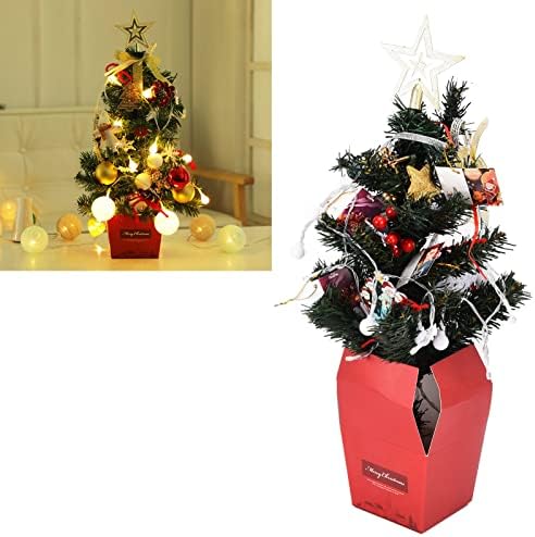 Vtosen 19.6CH Umjetno božićno drvce, mini božićno drvce, božićno drvce s toplim svjetlima i visećim ukrasima za DIY božićni ukras