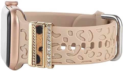 Cheetah ugravirani silikonski pojas s ukrasnim prstenima petlje kompatibilan s jabučnim satovima 38 mm 40 mm 41 mm žene muškarci, leopard