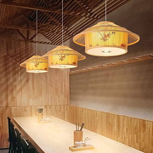USMJQVZ 1 Light Ručno tkani bambusov privjesak, vintage restoran Rattan privjesak za rasvjetu s Cob Spotlight Modern Retro privjeskom