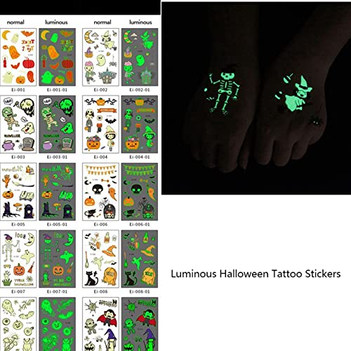 32 listovi Halloween Privremena tetovaža naljepnica Svjetlosna bundeva Duh lažna rana Spider Cat Tattoos Party Decoration Makeup