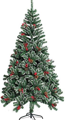 Topyl 6ft Umjetno božićno drvce Unlorit Premium Snijeg/stado zglobovi sa sklopivim metalnim postoljem s borovim konusima i beriesima