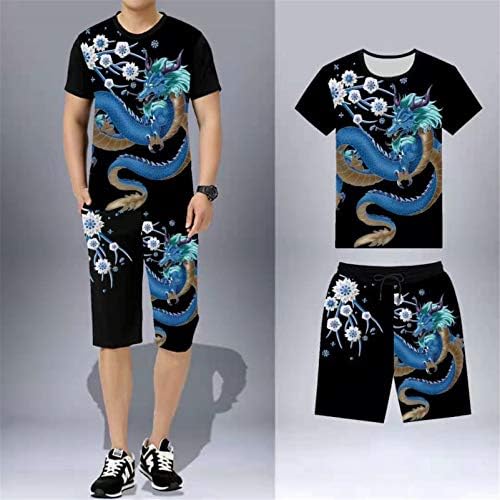 Ljetne muške majice kratke hlače Set 3d Dragon Print Trendi Wolf Tiger 2-komad set