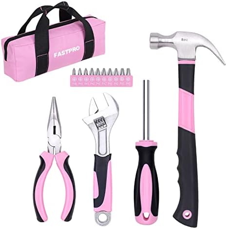 FASTPRO 15-komad ružičastog kompleta alata, alati za kućanstvo postavljeni za žene, ručni alat za održavanje i popravak kuće, uključuje