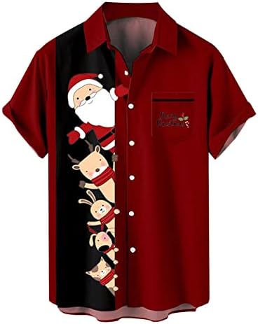 Xxbr božićni gumb dolje košulje za muške kratke rukave smiješne xmas grafički patchwork havajska košulja za kuglanje za kuglanje