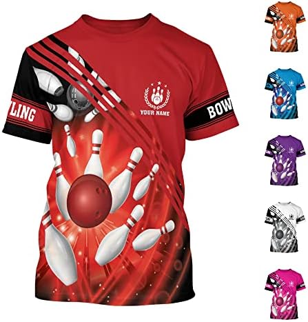 Lasfour Custom Bowling majice za muškarce žene smiješne, 3D majice za kuglanje unisex s imenom, majice za kuglanje za muškarce i žene
