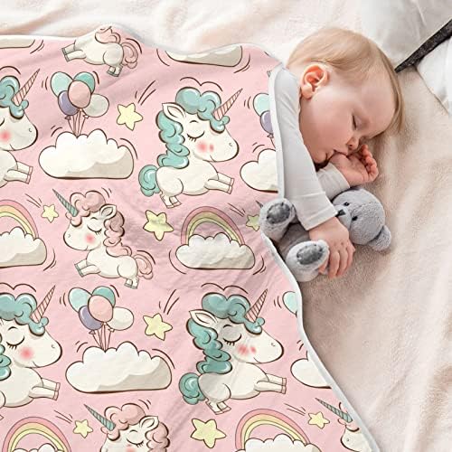 Swaddle pokrivač Unicorn oblaci pamučna pokrivač za novorođenčad, primanje pokrivača, lagana mekana pokrivača za krevetić, kolica,