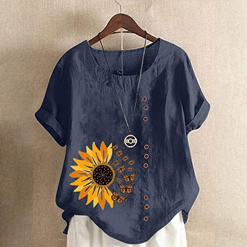 Ženske bluze s okruglim vratom Posmenili vrhovi plus veličine kratke rukave udobne ležerne košulje Ljetne labave majice cvjetne tiskane