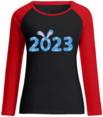 Sretna Nova godina 2023 Top za žene Slatke praznične majice Srčani print košulja s dugim rukavima Trendi tunika pulover