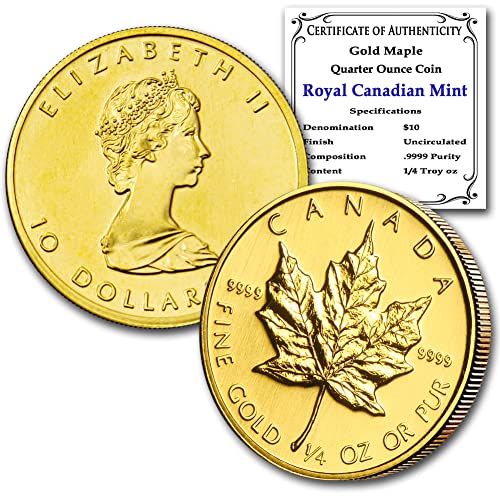 1979 CA - Predstavljajte 1/4 oz zlatni javorov list, briljantni necirkuliran s certifikatom o autentičnosti Coinfolio 24K $ 10 BU
