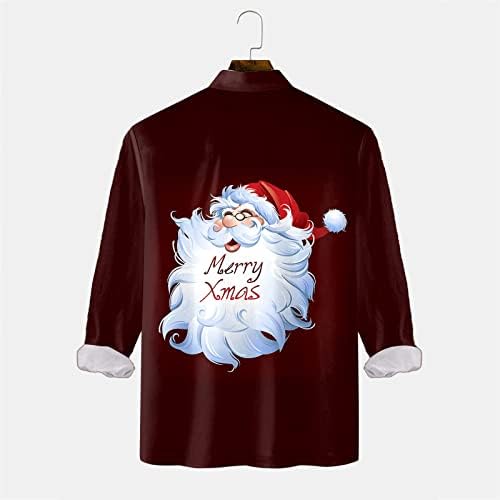 Wocachi božićni muški gumb s dugim rukavima dolje, Xmas smiješni Djed Mraz tisak majice za kuglanje košulje