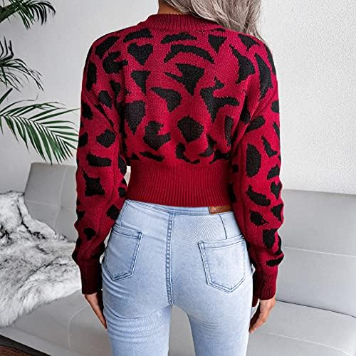 Xiloccer pleteni džemper za žene obrezane jeseni vrhovi modni zima zima topla dukserij dame chunky leopard pulover