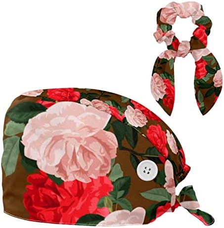 Prekrasna crveno ružičasta kamellia cvjetovi Radni kape s gumbom kravate kape s trakom za znoj i pramčanu kosu