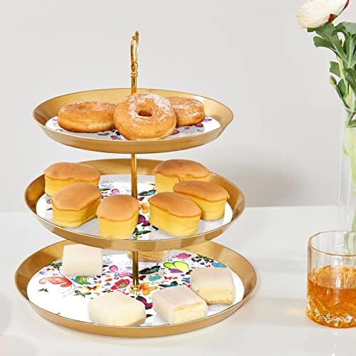 Ratgdn 3 slojeva za tortu, leptiri za srčani toranj, plastični okrugli držač cupcake -a za posluživanje za vjenčanje za rođendan čajne