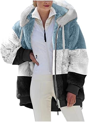 Ženska jakna Sherpa Zima topla shaggy slatka kaputa s kapuljačom dame labave fit fit patent fleece obloge nadmašuju kaput