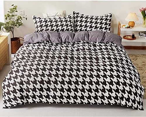 JFNISS COMFOR SET 4 komada kreveta za krevet - crno -bijeli Houndstooth cijelu sezonu Ultra mekana čista pamučna posteljina - izvrsna