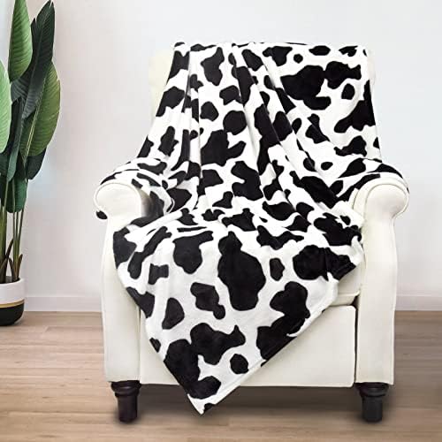Runo krava print pokrivač crni i bijeli krevet krava baca mekani kauč kauč ugodno tople male deke plišani poklon za kćerku mamu, dekor