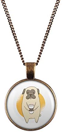 Mylery ogrlica kabochon slika Pug pas Pug Sweet Coffee šalica srebrna ili brončana 1,1 inča