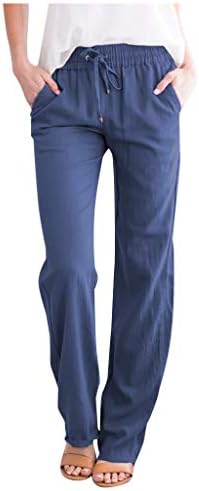Posteljine hlače Žene visoke platnene struke Ravne žene hlače Čvrsta i ležerna elastična pamučna hlača široke hlače široke noge
