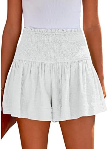 Ocjenjivanje žena protočnih kratkih hlača Ljetni pamuk s visokim strukom naplaćene ruffle slatke kratke hlače na plaži