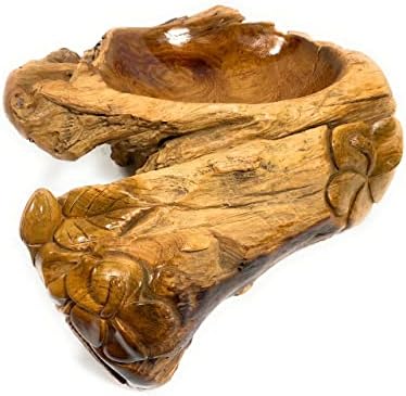 Tikimaster jedinstvena zdjela od tikovine s rezbarenom Plumeria 21 x 18 x 7 - središnji komad | CIN05A