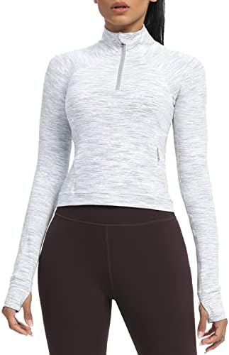AVGO košulje za vježbanje dugih rukava za žene pola zip pulover obrezana dukvica atletske joge košulje