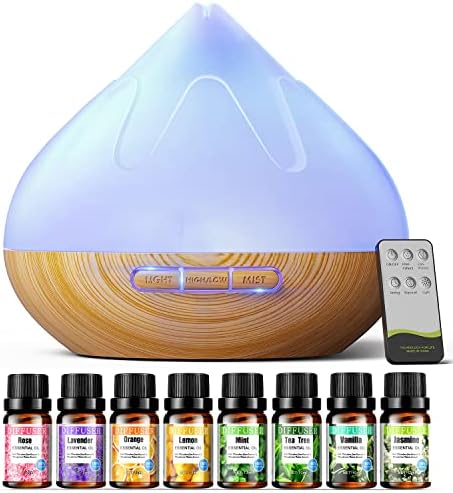 Aroma Difiser s postavljenim esencijalnim uljima, difuzor esencijalnog ulja s daljinskim upravljačem, ovlaživač s 14 boja u boji za