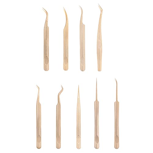 9pcs Set pinceta za trepavice od nehrđajućeg čelika zlatne teksture alat za produženje trepavica Kozmetički alati za upotrebu u salonu