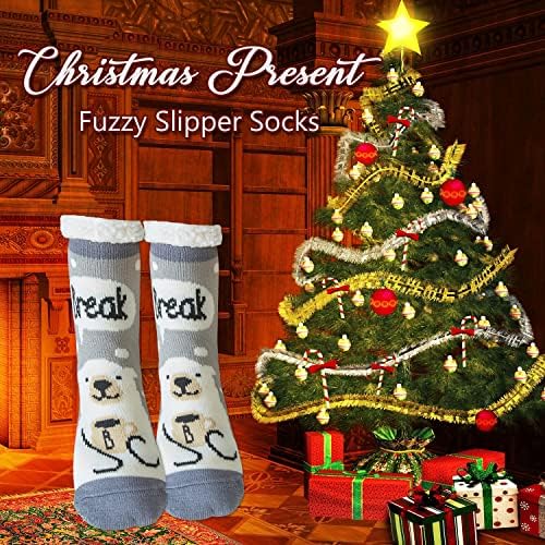 Doovid ženske nejasne čarape s papučama s hvatačima pahuljastim božićnim zima bez skliznih toplih čarapa za runo