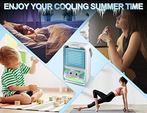 Prijenosni klima uređaji-5 u 1 evaporativni hladnjak zraka, osobni klima uređaj s 3 brzine vjetra i 7 žarulja u boji, mini klima uređaj