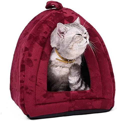 Cozylkx mačji krevet Kitty House mekani i topli pamučni šator za kućne ljubimce zalihe kućnih ljubimaca, crvena