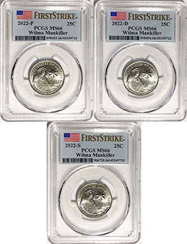 2022. P, D, S American Women Quarter Wilma Mankiller Quarter MS 66 First Strike Label PCGS 3 Coin set
