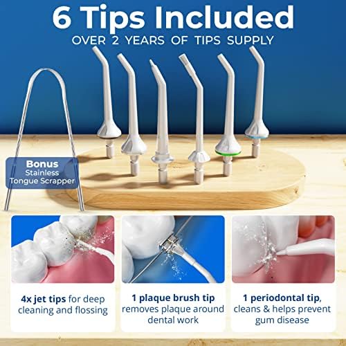 Bežični flosser za vodu za zube i denta za čišćenje zuba, uključeno 6 savjeta, 4 načina čišćenja, IPX7 vodootporan, punjiv s moćnim
