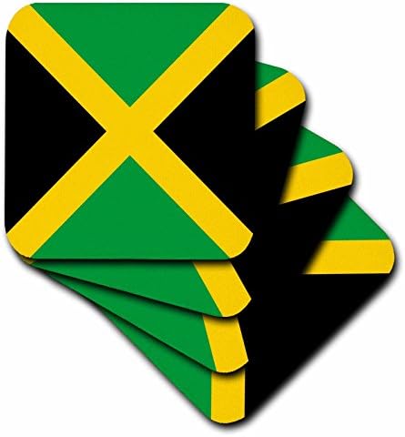 3 __158342_1 zastava Jamajke kvadrat-Karipski Jamajkanski zeleno-crni sa žutim zlatnim križem-križ-podstavljeni podmetači, set od 4