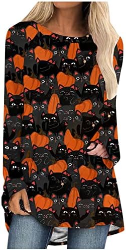 Halloween Tunik Tonika za žene dukserice dugih rukava Slatka grafička majica za tisak casual protočno pulover labava fit bluza