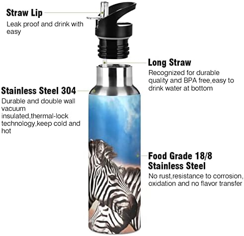 Umiriko zebra za životinjsku bocu s bocama s slamnatom poklopcem od 20 oz za dječake djevojčice, nepropusno izoliranje, vakuum izolirani