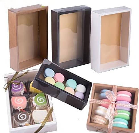 10pcs Kraft poklon kutija prozirni prozor PVC makaroni kolačići slatkiši kutija za pakiranje kolača s prozirnim poklopcem poklon za