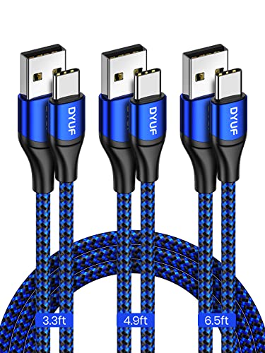 Kabel USB Type C DYUF, [3PCS 3,2 4,9 ft ft 6,5 ft] Kabel za brzi punjač 3A, kvalitetna izdržljiva USB kabel s plavim оплеткой, kompatibilan