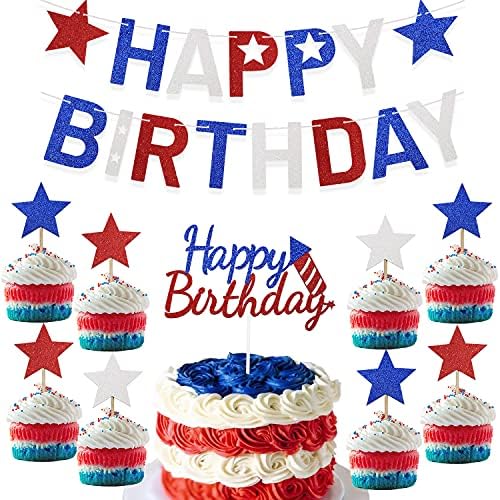 4. srpnja ukras za rođendansku zabavu crvena bijela plava natpis torta kolač topper zvijezda američki dječak patriotski zalihe