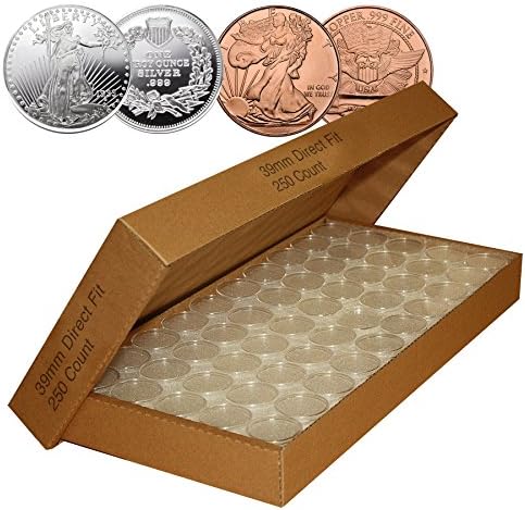 250 nepropusnih kapsula za kovanice s izravnim slijetanjem promjera 39 mm za okrugle srebrne ili bakrene kovanice od 1 oz
