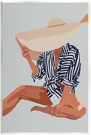 Žena iz Bindera, Skrivena šeširom za sunce, ljetni portret na plaži na drvenom zidu, dizajn Amelije neues