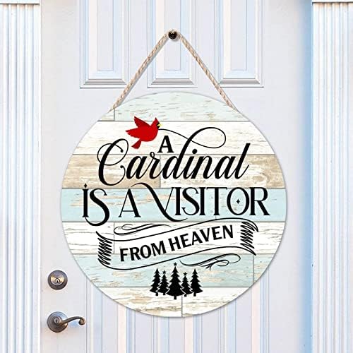 Okrugla ulazna vrata Kardinal je posjetitelj s nebeskog Wood Sign za sobni zidni dekor moto prirodno drvo spavaće sobe dnevna soba