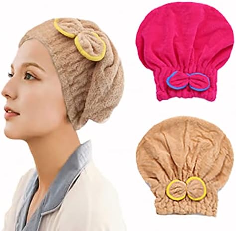 Ručnik za sušenje kose od mikrovlakana upijajući ručnik s lukom kapa za tuširanje brzosušeći turban za kosu za žene i djevojke 2kom